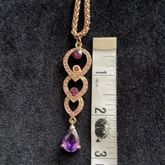 Gold rose amethyst drop tear pendant chain necklace - Picture 7 of 8